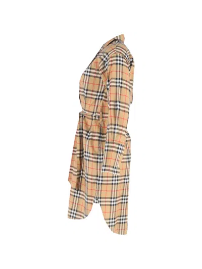 Pre-owned Burberry Checked Belted Shirt Dress In Neutral