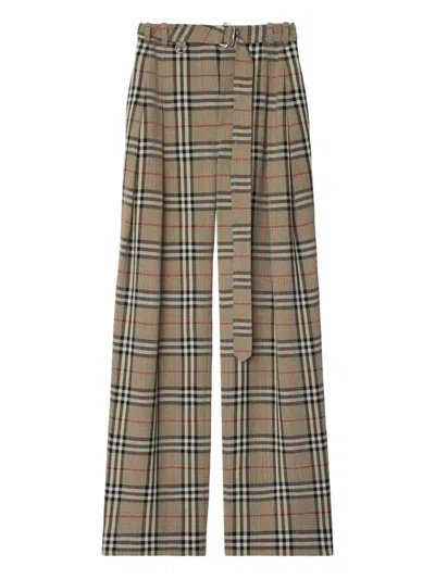 BURBERRY CHECKED BELTED TROUSERS