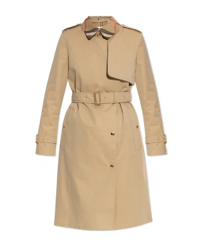 Burberry Checked Belted Waist Trench Coat In Burgundy