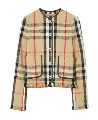 BURBERRY BURBERRY CHECKED FRAYED EDGE TWEED JACKET