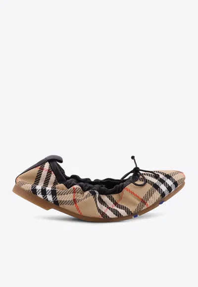 Burberry Women Fawn Ballerinas With Traditional Check Motif In Multi
