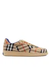 Burberry Men Beige Low Top Sneakers With Check Motif In Mixed Tech Fabrics Man In Brown