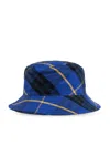 Burberry Blue Checked Linen Bucket Hat In Blue