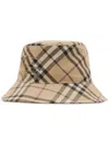 Burberry Checkered Pattern Bucket Hat With Logo Embroidery In Neutrals