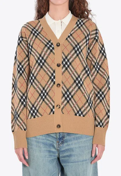 BURBERRY CHECKED BUTTON-UP CARDIGAN