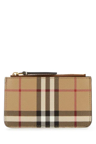 Burberry Checked Canvas Card Case In Beige