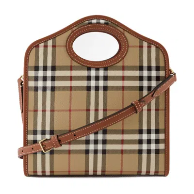 Burberry Checked Canvas Mini Bag In Brown