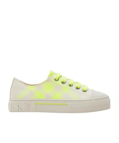 Burberry Checked Canvas Sneakers In White