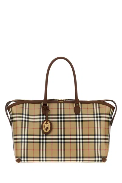 Burberry Checked Canvas Tote Bag In Archivebeige