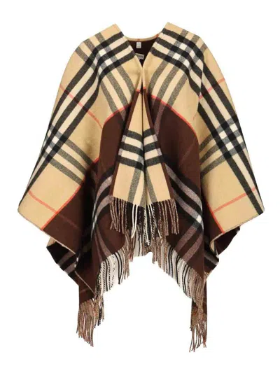 Burberry Checked Cape In Beige