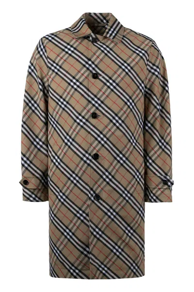 Burberry Checked Car Coat In Beige