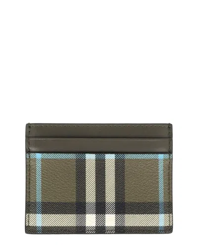 Burberry Checked Card Holder In Olive Leather (authentic Pre-loved) In Multi