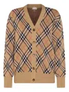 Burberry Wool And Mohair Blend Check Cardigan Women In Brown