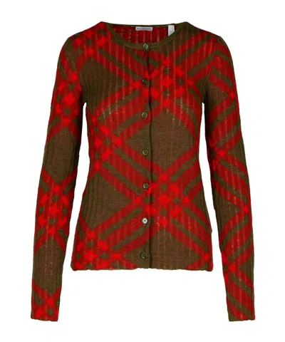 BURBERRY BURBERRY CHECKED CREWNECK BUTTON-UP CARDIGAN