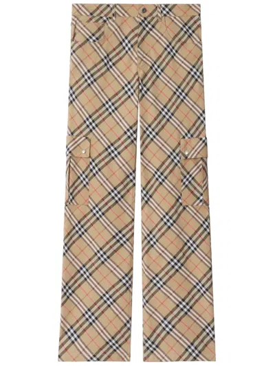 Burberry Wide-leg Trousers With Check Print In Grey