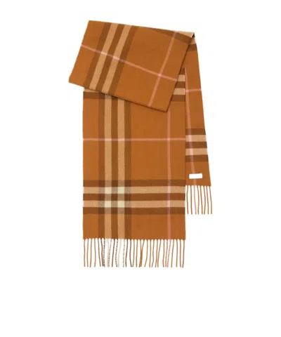 Burberry Checked Cashemere Scarf In Orange