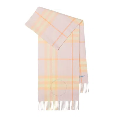 Burberry Checked Cashmere Fringe Scarf In Pink