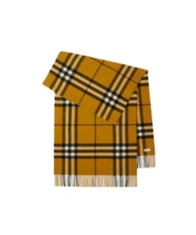 Burberry Checked Cashmere Fringe Scarf In Brown