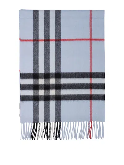 Burberry Checked Cashmere Scarf In Azzurro