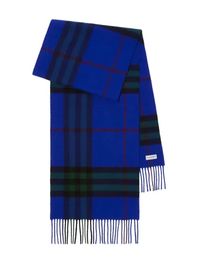 Burberry Checked Cashmere Scarf In Blue