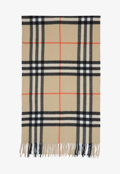 Burberry Checked Cashmere Scarf In Sand