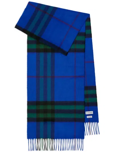 Burberry Checked Cashmere Scarf In Blue/green