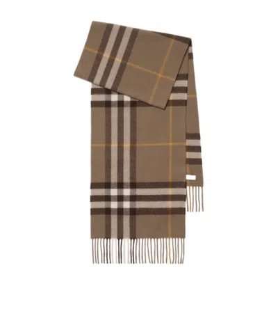 Burberry Checked Cashmere Scarf In Brown