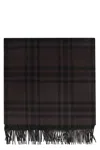Burberry Cashmere Scarf With Checked Pattern And Fringe In Grey