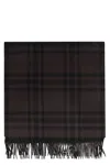 Burberry Cashmere Scarf With Checked Pattern And Fringe In Grey