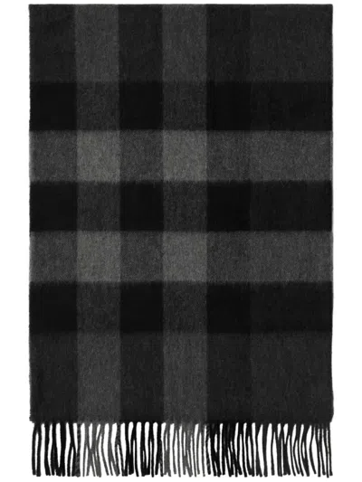 Burberry Checked Cashmere Scarf In Grey