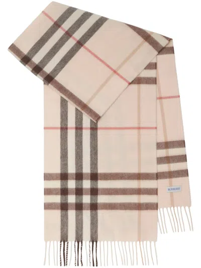 Burberry Checked Cashmere Scarf In Nude