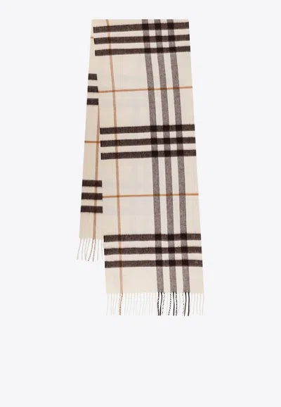Burberry Checked Cashmere Scarf In White