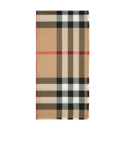 Burberry Checked Cashmere-silk Scarf In Nude
