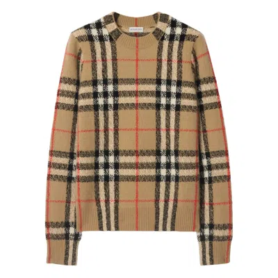 Burberry Checked Cashmere Sweater In Brown