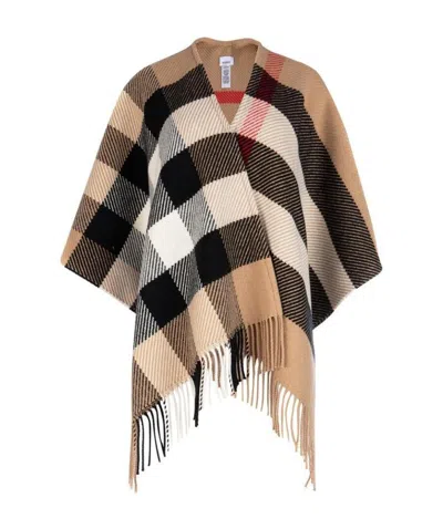 Burberry Checked Cloak In Camel
