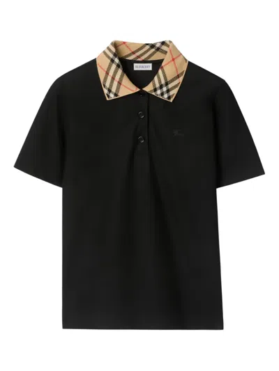 Burberry Checked-collar Cotton Polo Shirt In Black