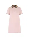 Burberry Piquet Polo Dress Checked Collar Short Sleeves In Pink