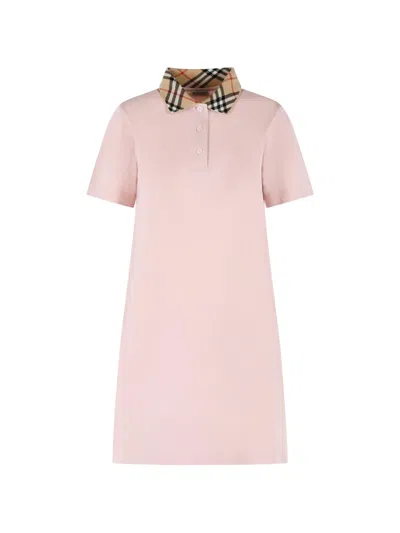 Burberry Piquet Polo Dress Checked Collar Short Sleeves In Pink