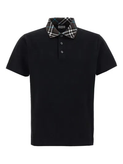 Burberry Black Polo Shirt With Check Collar