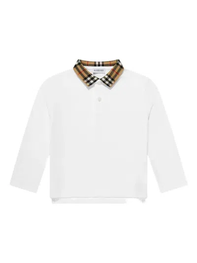 Burberry Kids' Checked-collar Polo Shirt In White