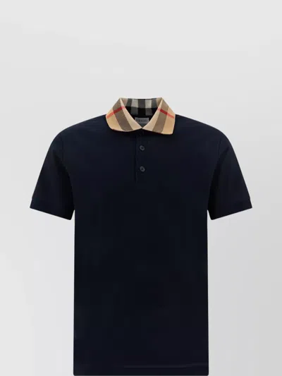 Burberry Slim Fit Check Collar Cotton Polo Shirt Clothing In Blue