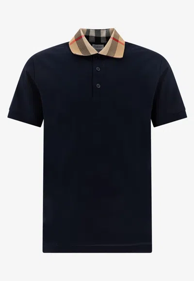Burberry Slim Fit Check Collar Cotton Polo Shirt Clothing In Blue