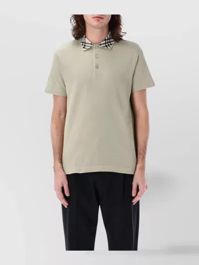 Burberry Checked Collar Short Sleeves Polo Shirt In Lichen