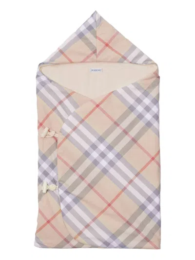 Burberry Checked Cotton Baby Nest In Neutral