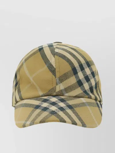 Burberry Checked Cotton Baseball Hat With Curved Brim In Beige