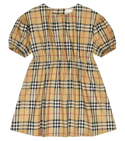 Burberry Kids' Checked Cotton-blend Dress In Brown