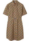 Burberry Classic Check Cotton Dress With Belted Waist In Neutrals