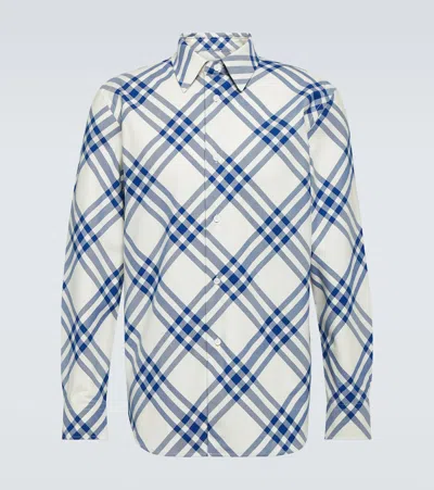 Burberry Checked Cotton Flannel Shirt In Blue
