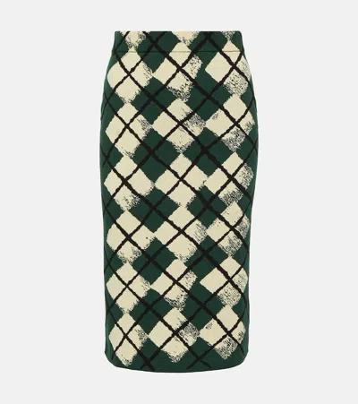 BURBERRY CHECKED COTTON MIDI SKIRT