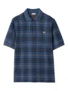 Burberry Logo-embroidered Checked Jacquard-knit Cotton Polo Shirt In Blue